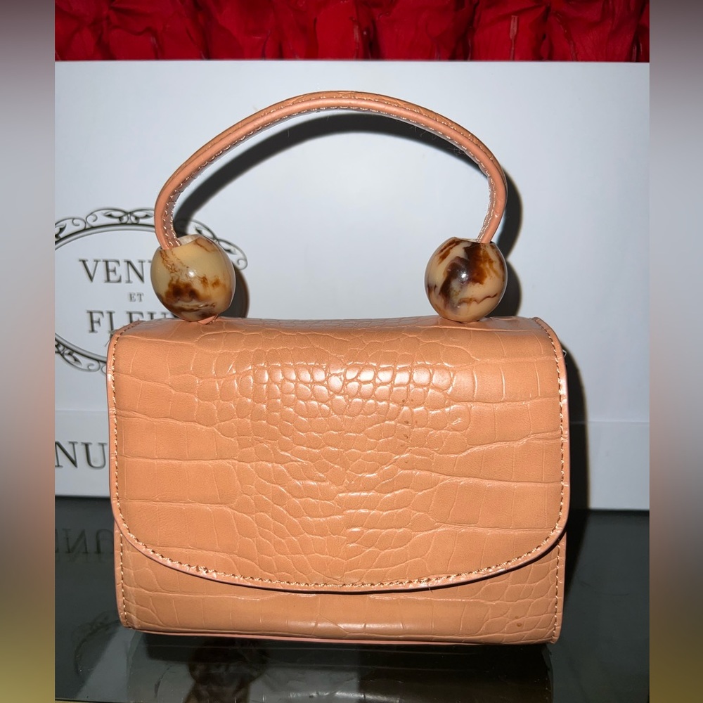 Topshop Top Handle Faux Croc and Marble Accent Handbag